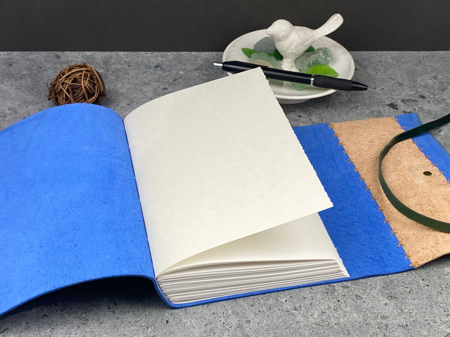 7x5 Marbled Leather Journal - Sapphire