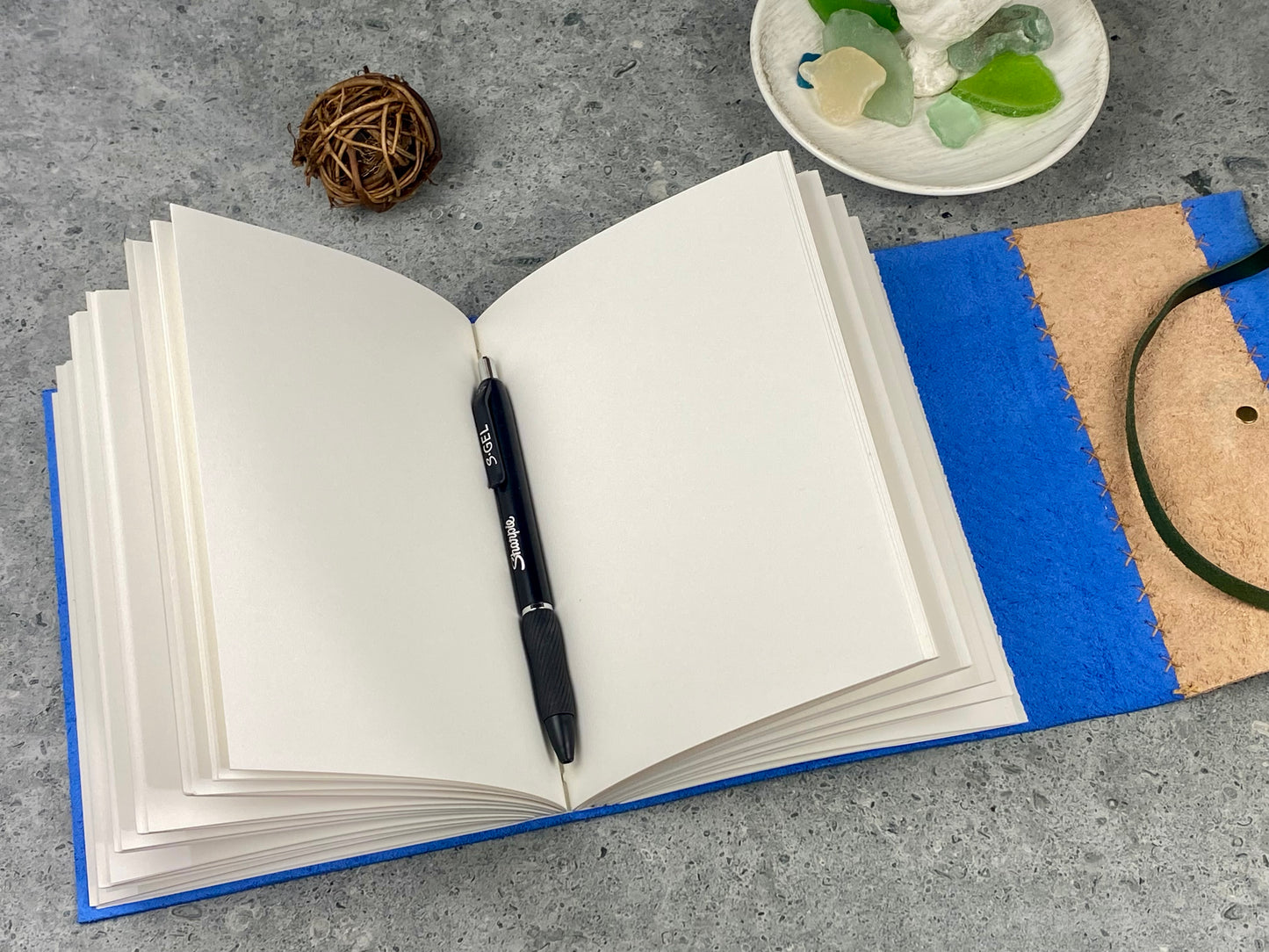 7x5 Marbled Leather Journal - Sapphire