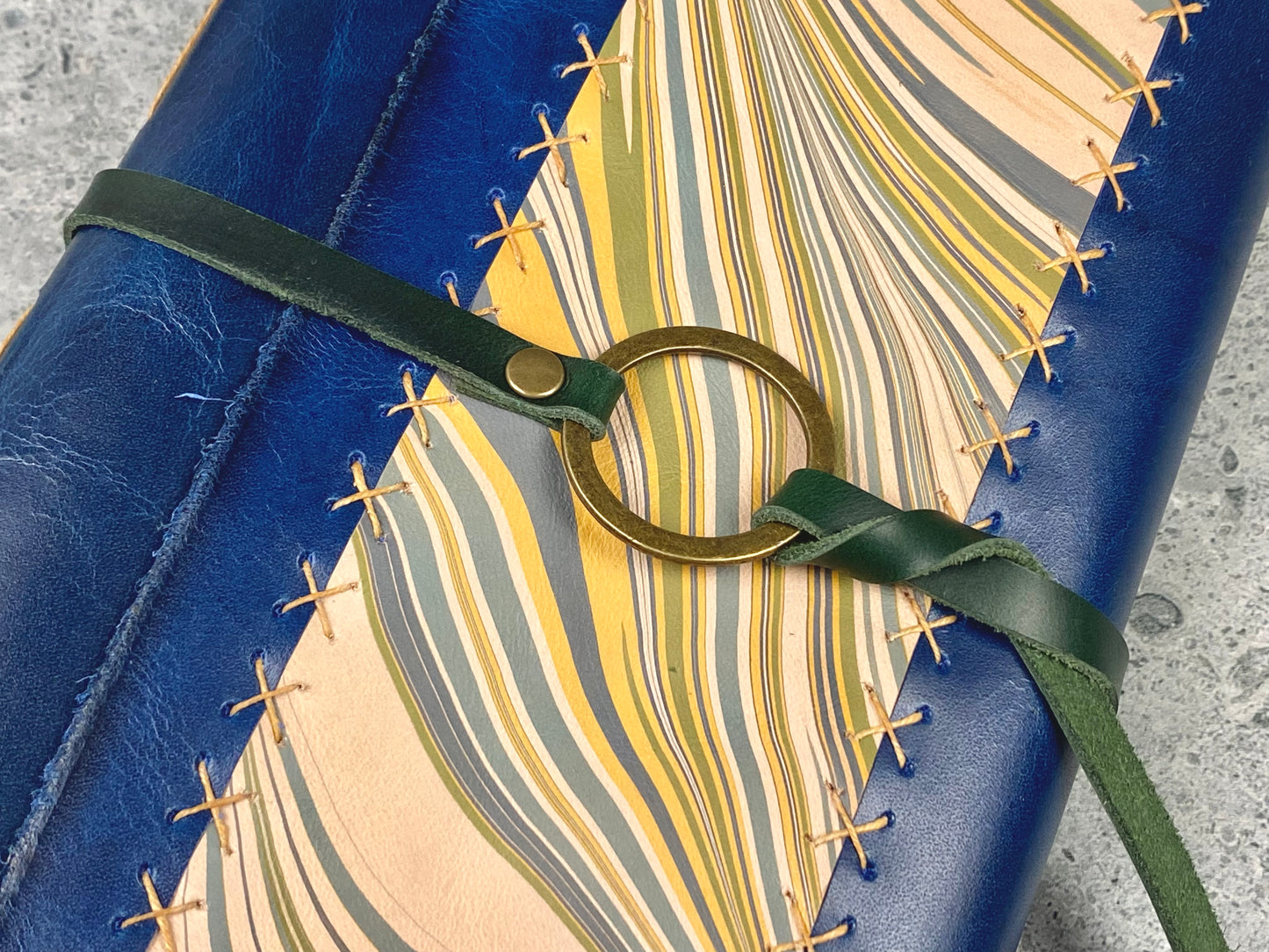 7x5 Marbled Leather Journal - Sapphire