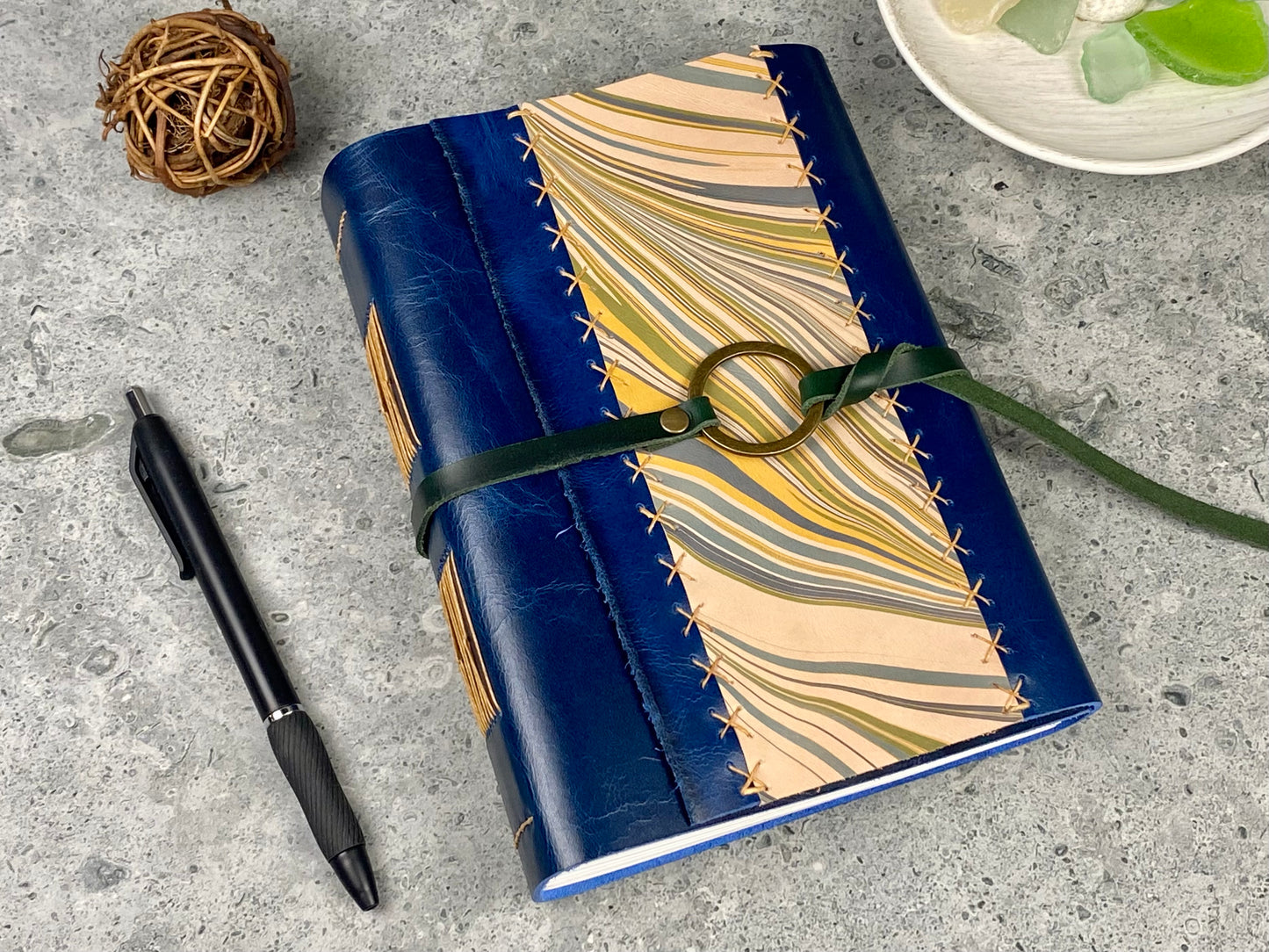 7x5 Marbled Leather Journal - Sapphire