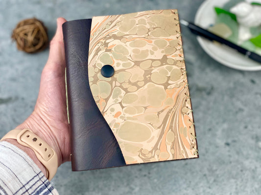Small Marbled Leather Journal - Espresso
