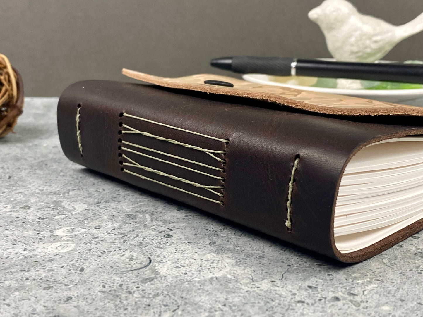 Small Marbled Leather Journal - Espresso