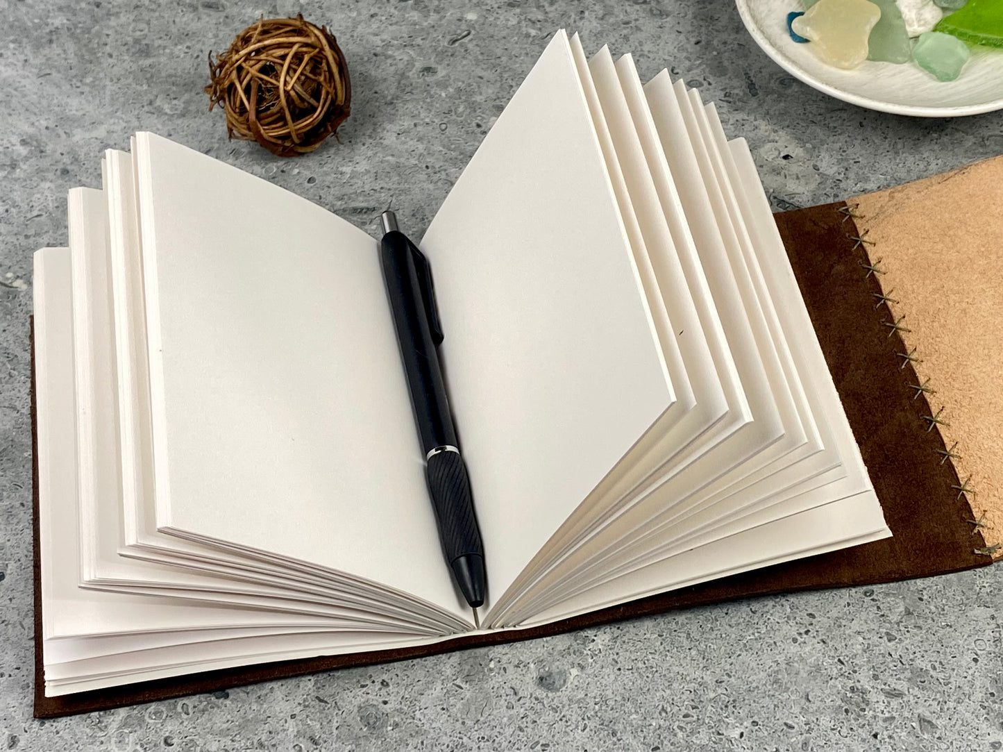 Small Marbled Leather Journal - Espresso