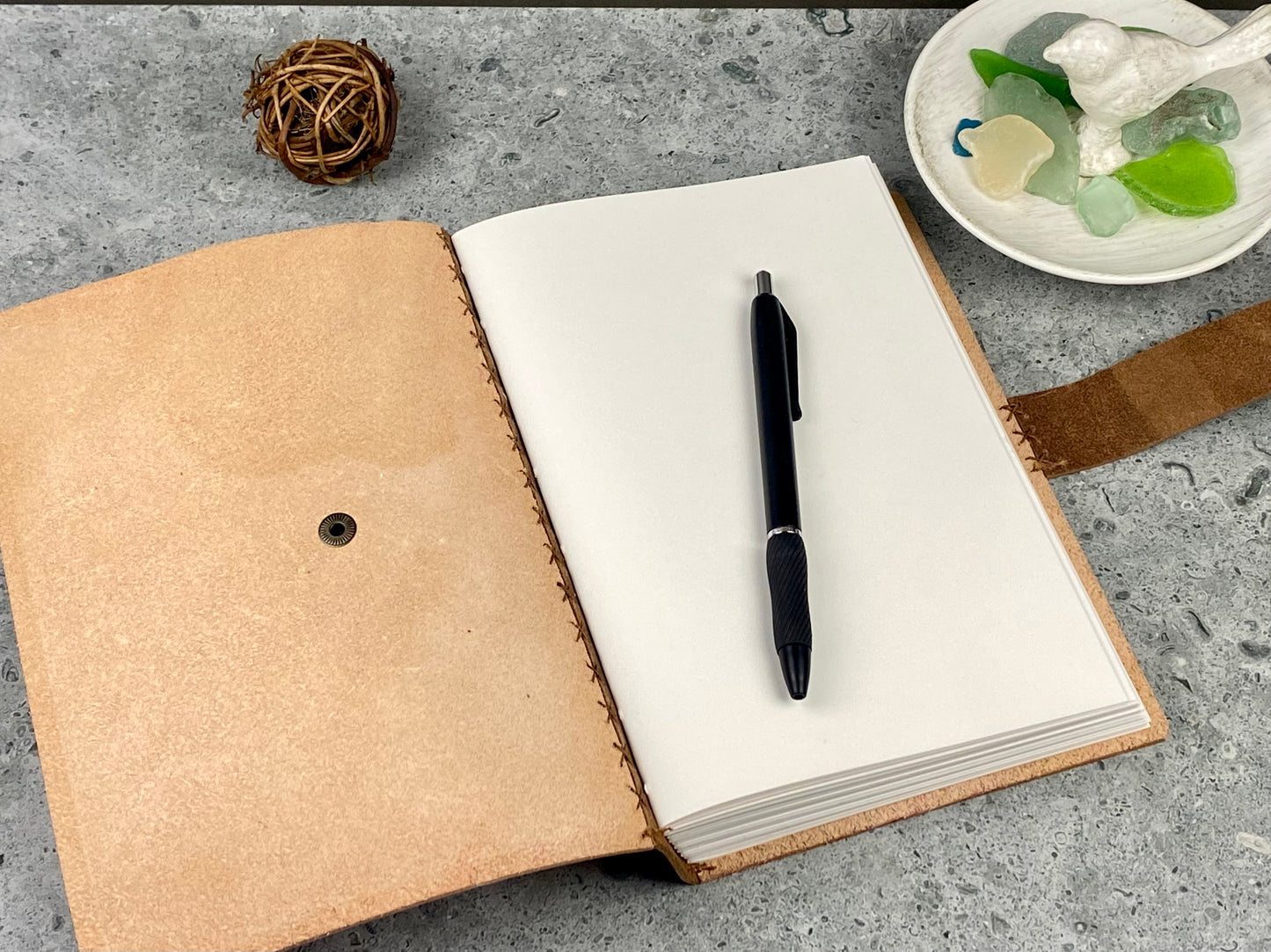 Small Marbled Leather Journal - Espresso