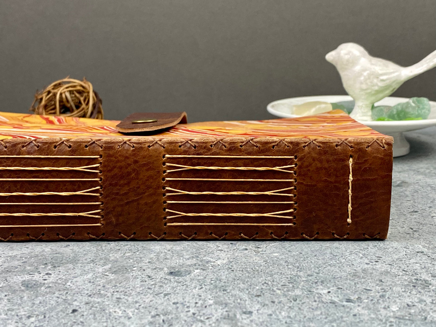 Large Marbled Leather Journal in Red and Yellow