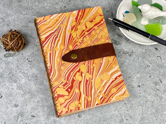 Large Marbled Leather Journal in Red and Yellow
