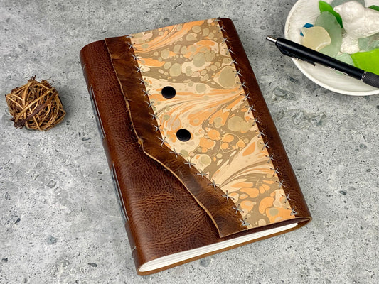 Large Marbled Leather Journal - Walnut Brown