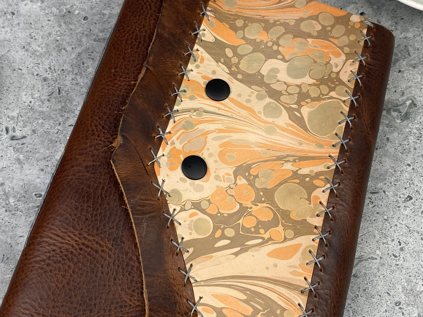 Large Marbled Leather Journal - Walnut Brown