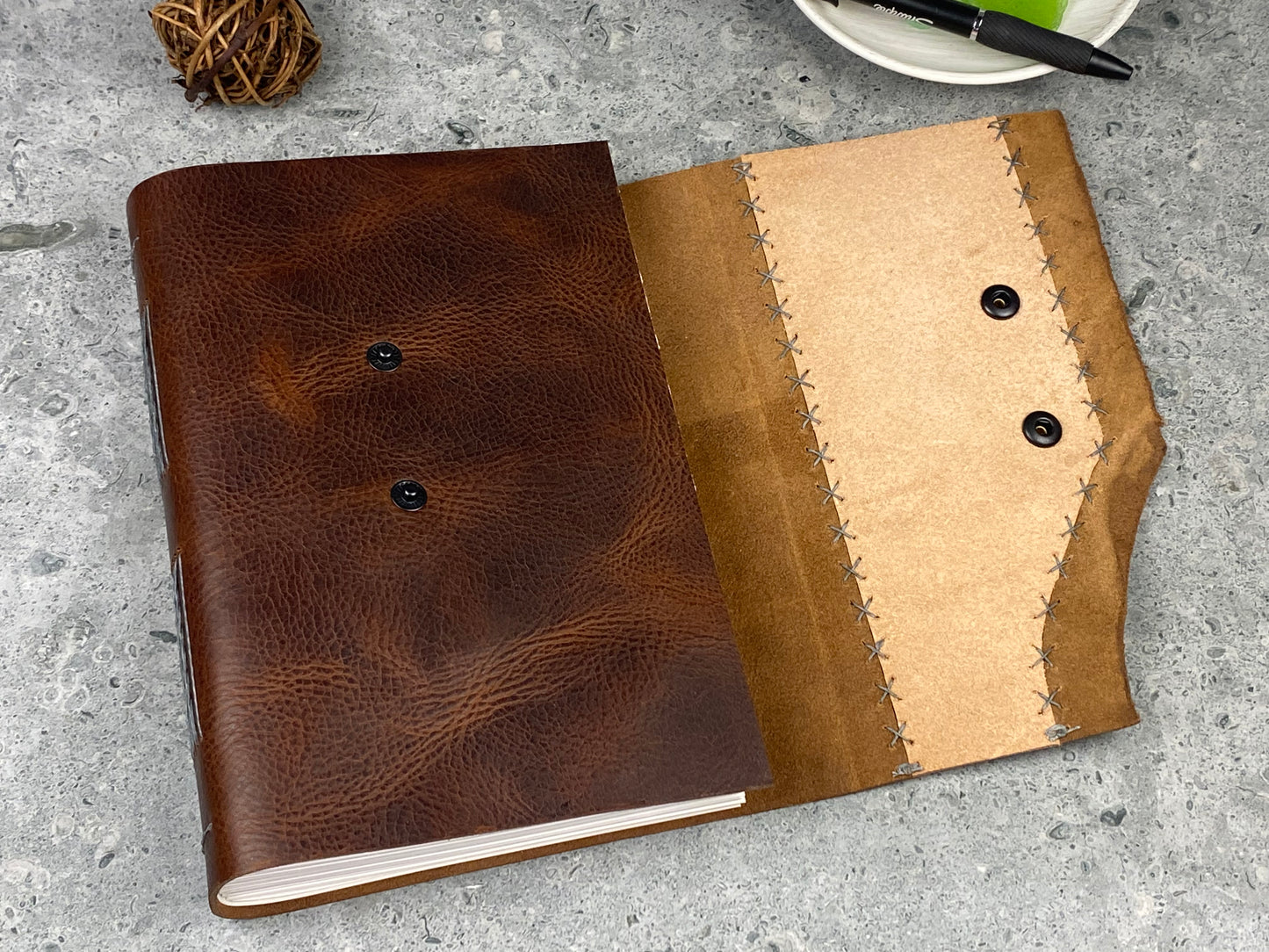 Large Marbled Leather Journal - Walnut Brown