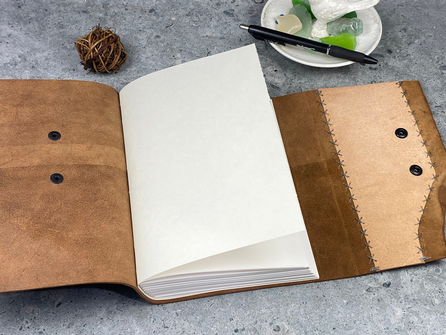Large Marbled Leather Journal - Walnut Brown