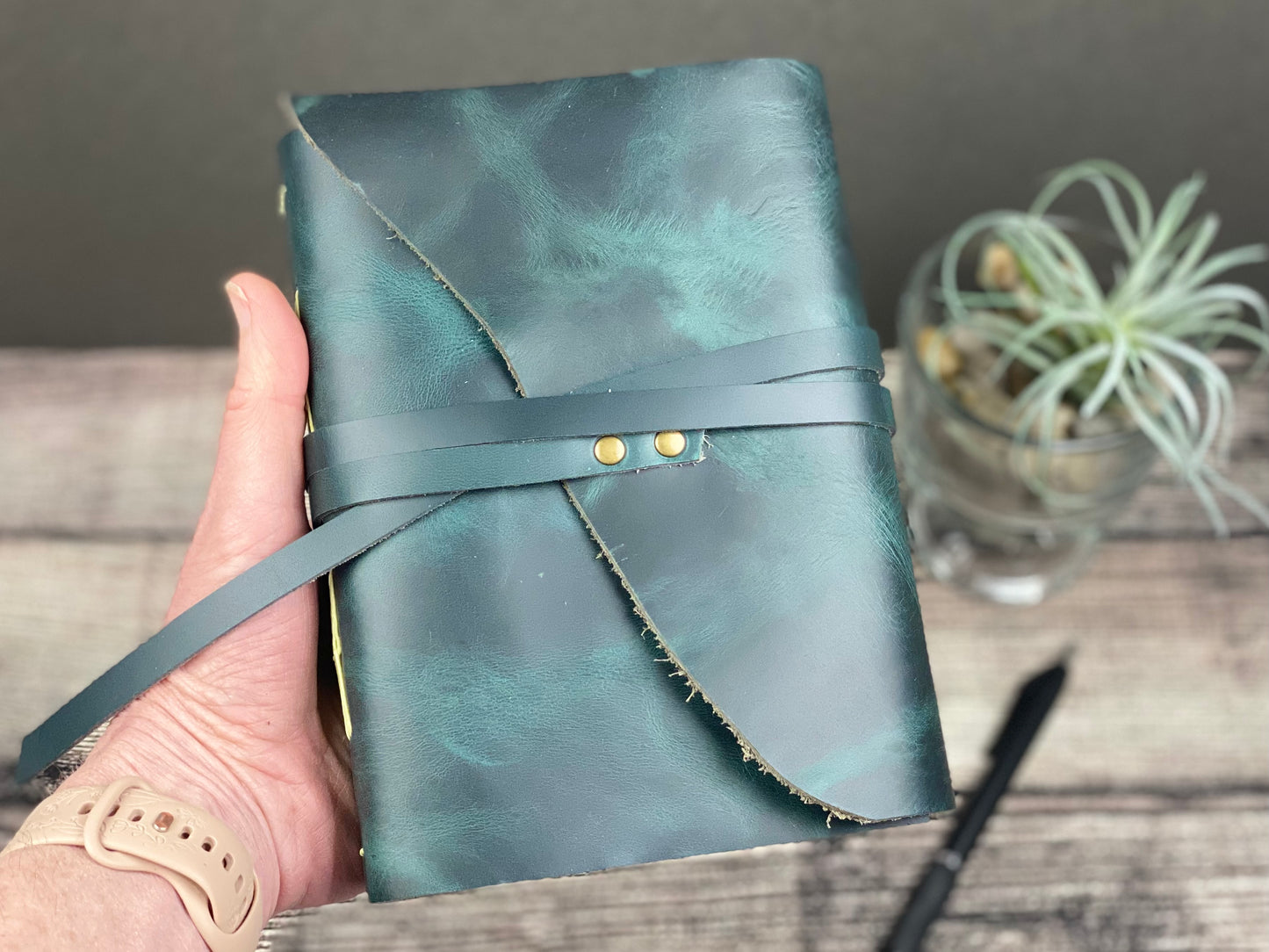 5x7 Blank Leather Journal in Peacock Cowhide