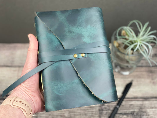 5x7 Blank Leather Journal in Peacock Cowhide