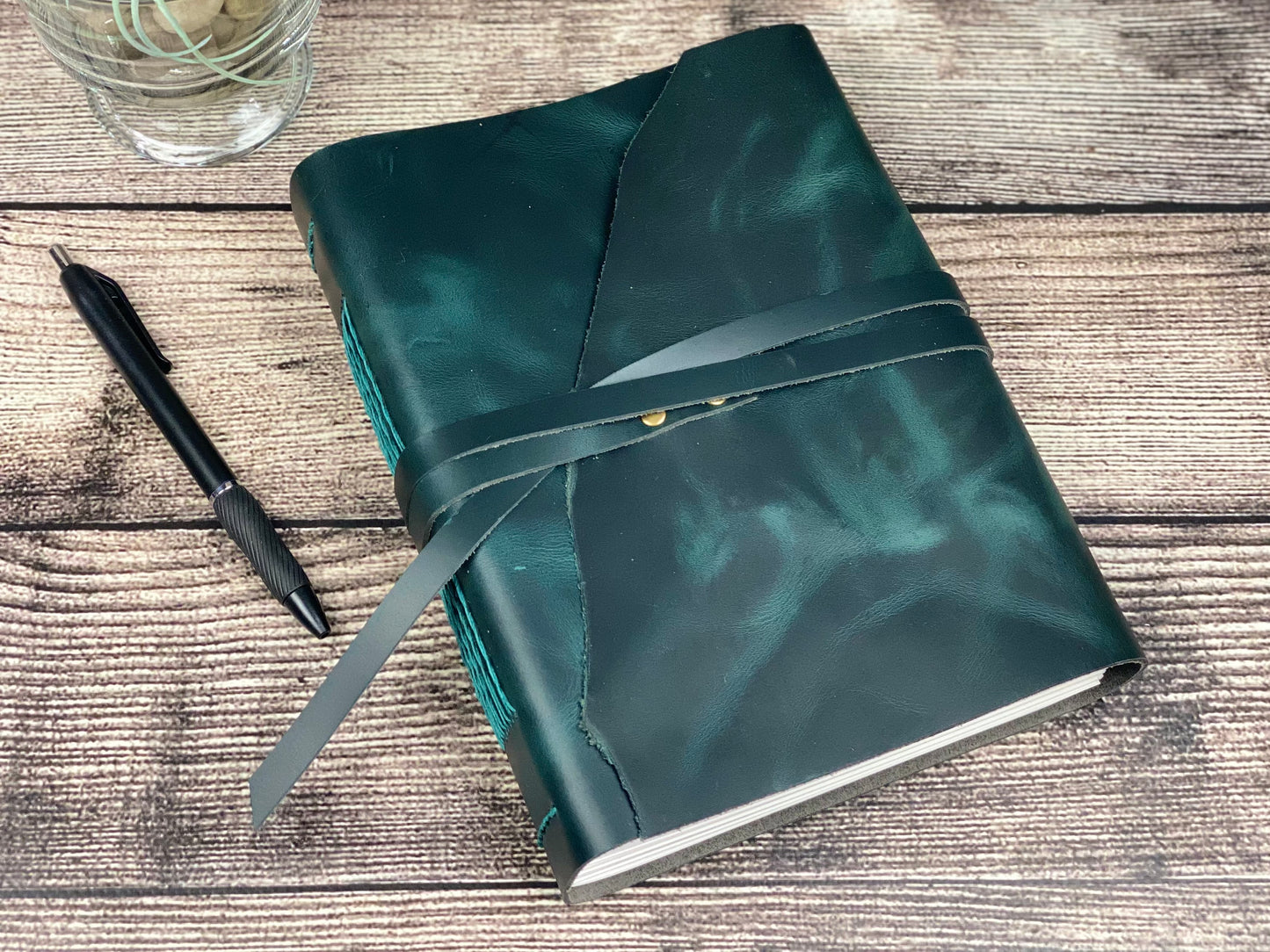 Large Blank Leather Journal in Peacock Cowhide