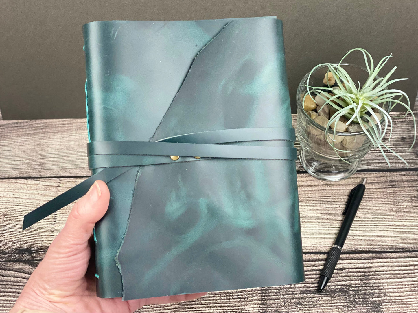 Large Blank Leather Journal in Peacock Cowhide