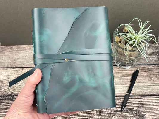 Large Blank Leather Journal in Peacock Cowhide