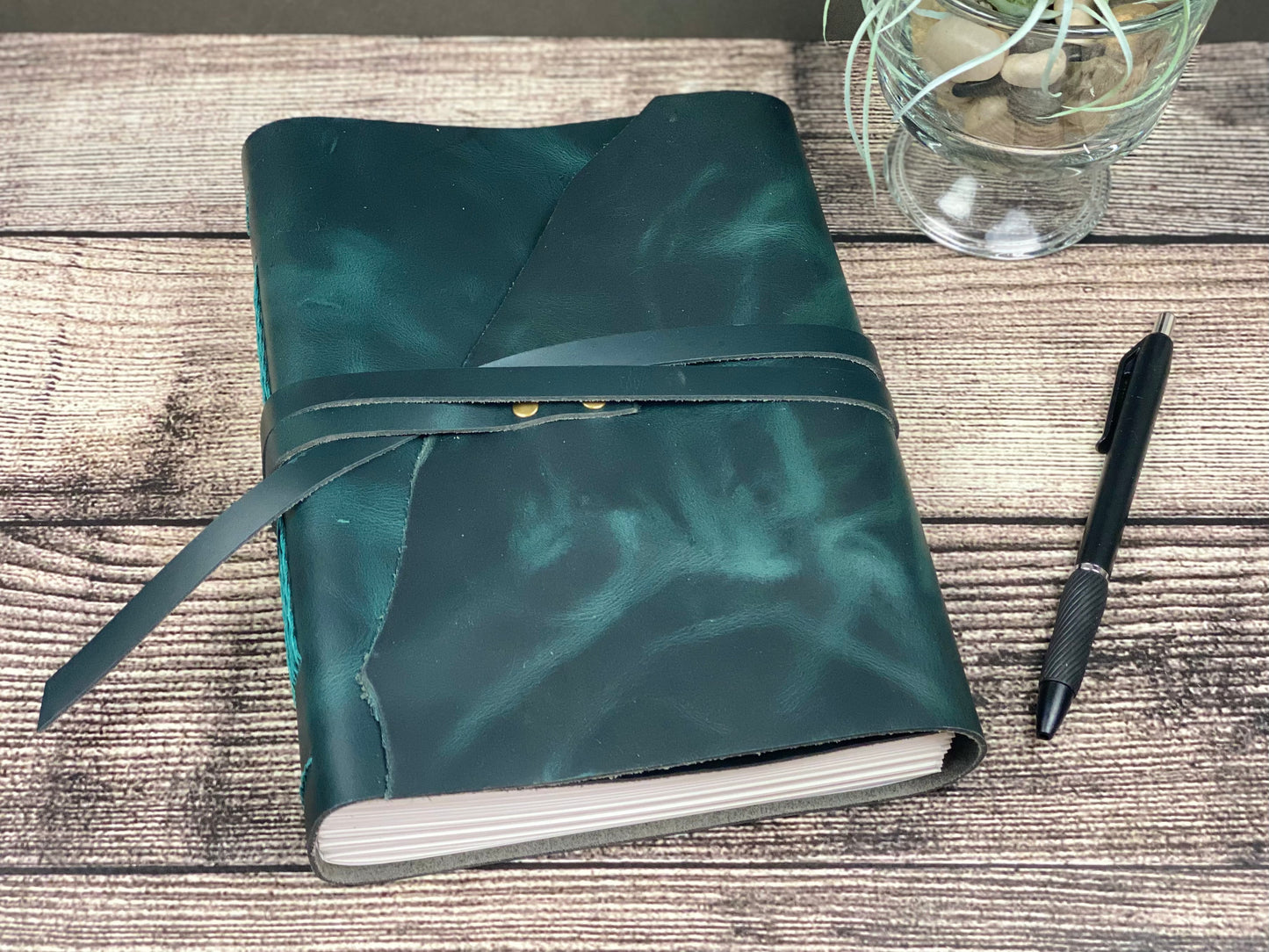 Large Blank Leather Journal in Peacock Cowhide