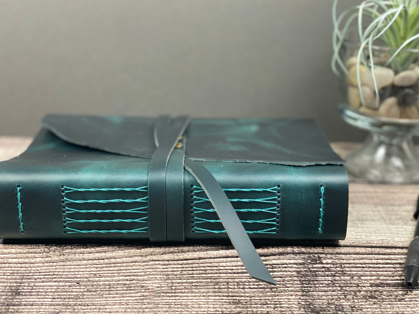 Large Blank Leather Journal in Peacock Cowhide