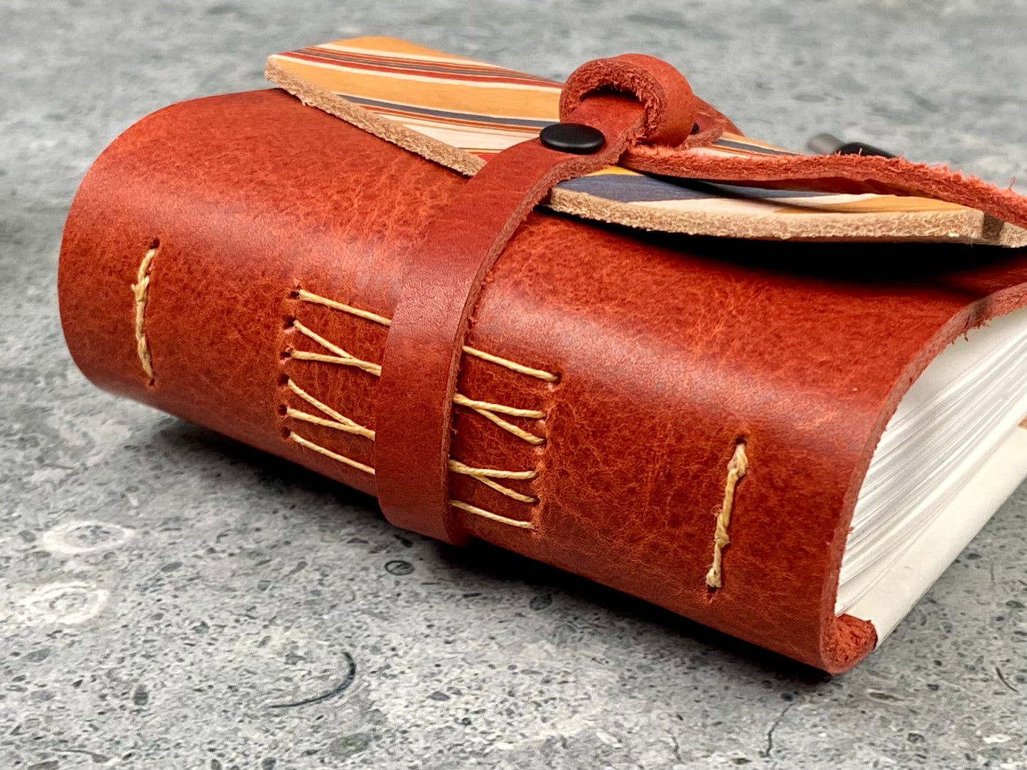 Mini Marbled Leather Journal - Red