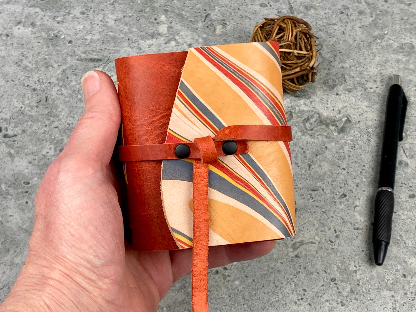 Mini Marbled Leather Journal - Red