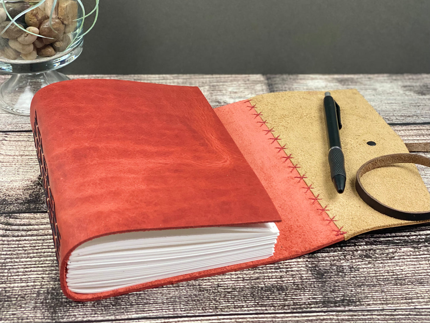 5x7 Marbled Leather Journal - Red