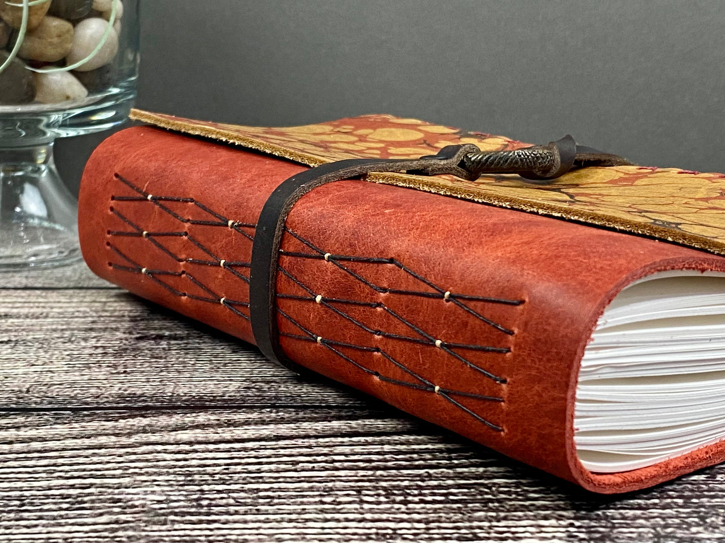 5x7 Marbled Leather Journal - Red