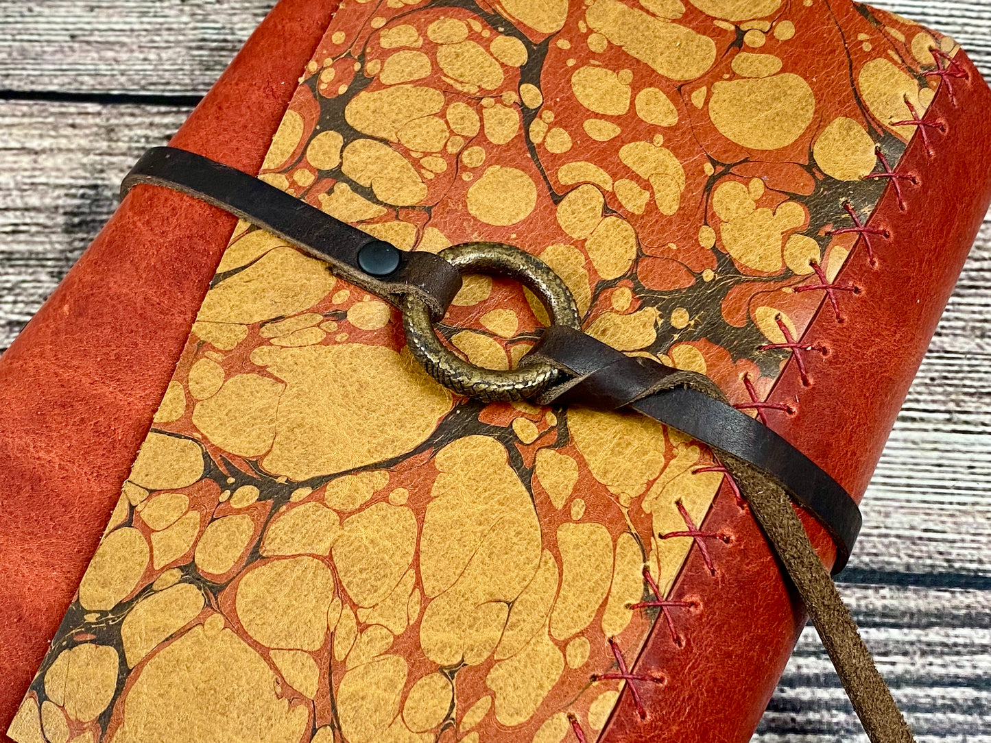 5x7 Marbled Leather Journal - Red