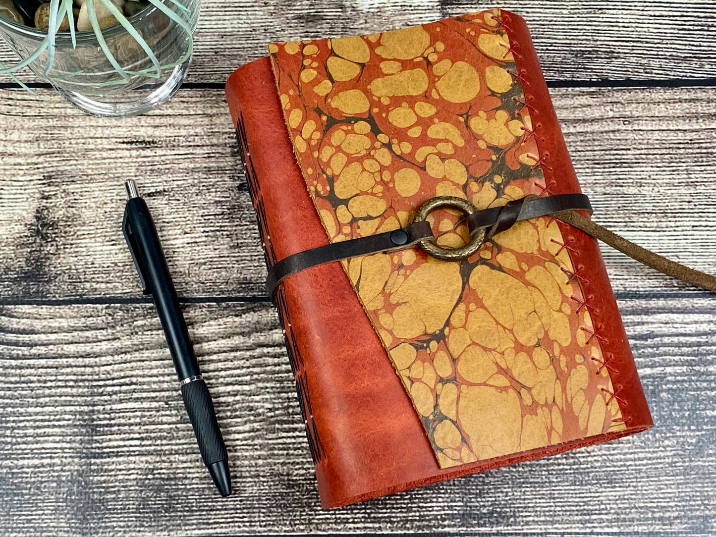 5x7 Marbled Leather Journal - Red