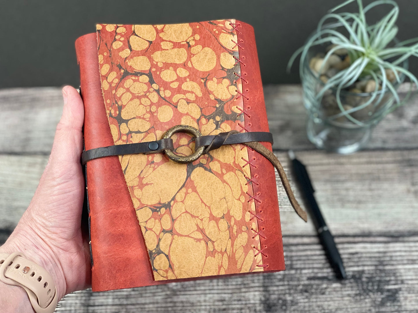 5x7 Marbled Leather Journal - Red