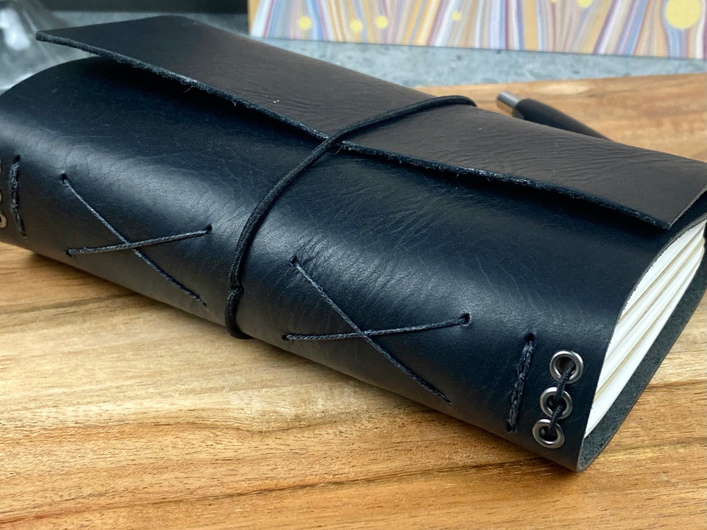 Pocket Refillable Leather Journal, Premium Cowhide, Black