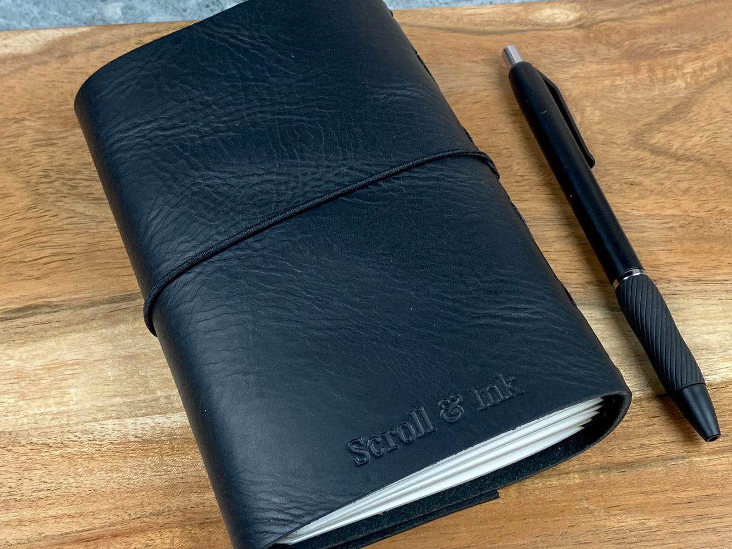 Pocket Refillable Leather Journal, Premium Cowhide, Black