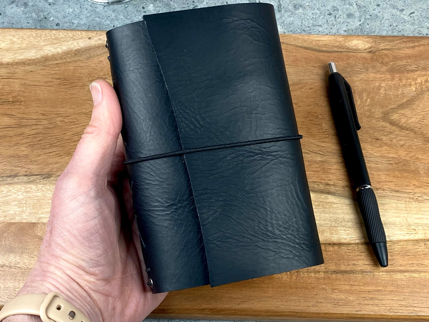 Pocket Refillable Leather Journal, Premium Cowhide, Black