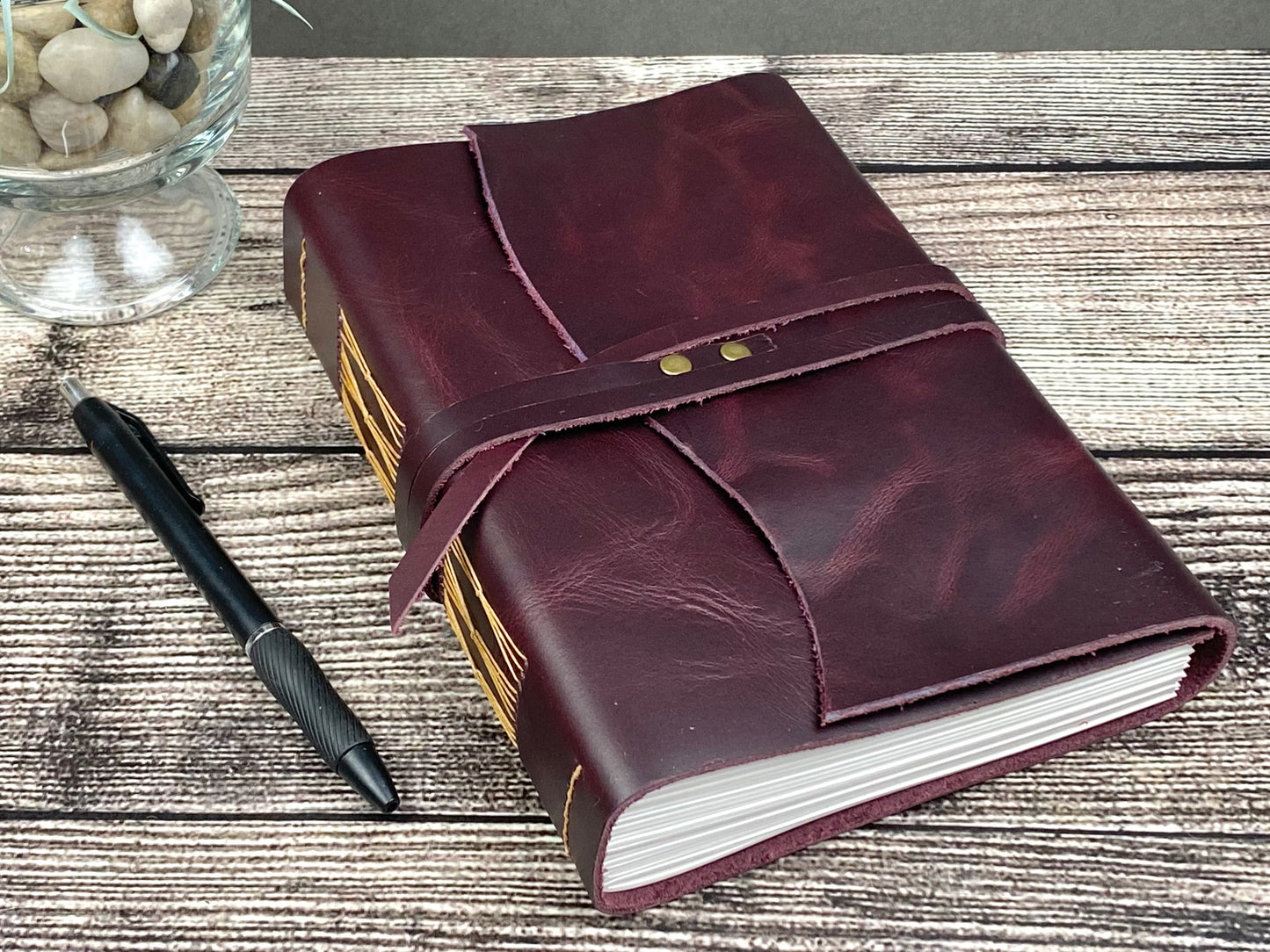 5x7 Blank Leather Journal in Aubergine Cowhide