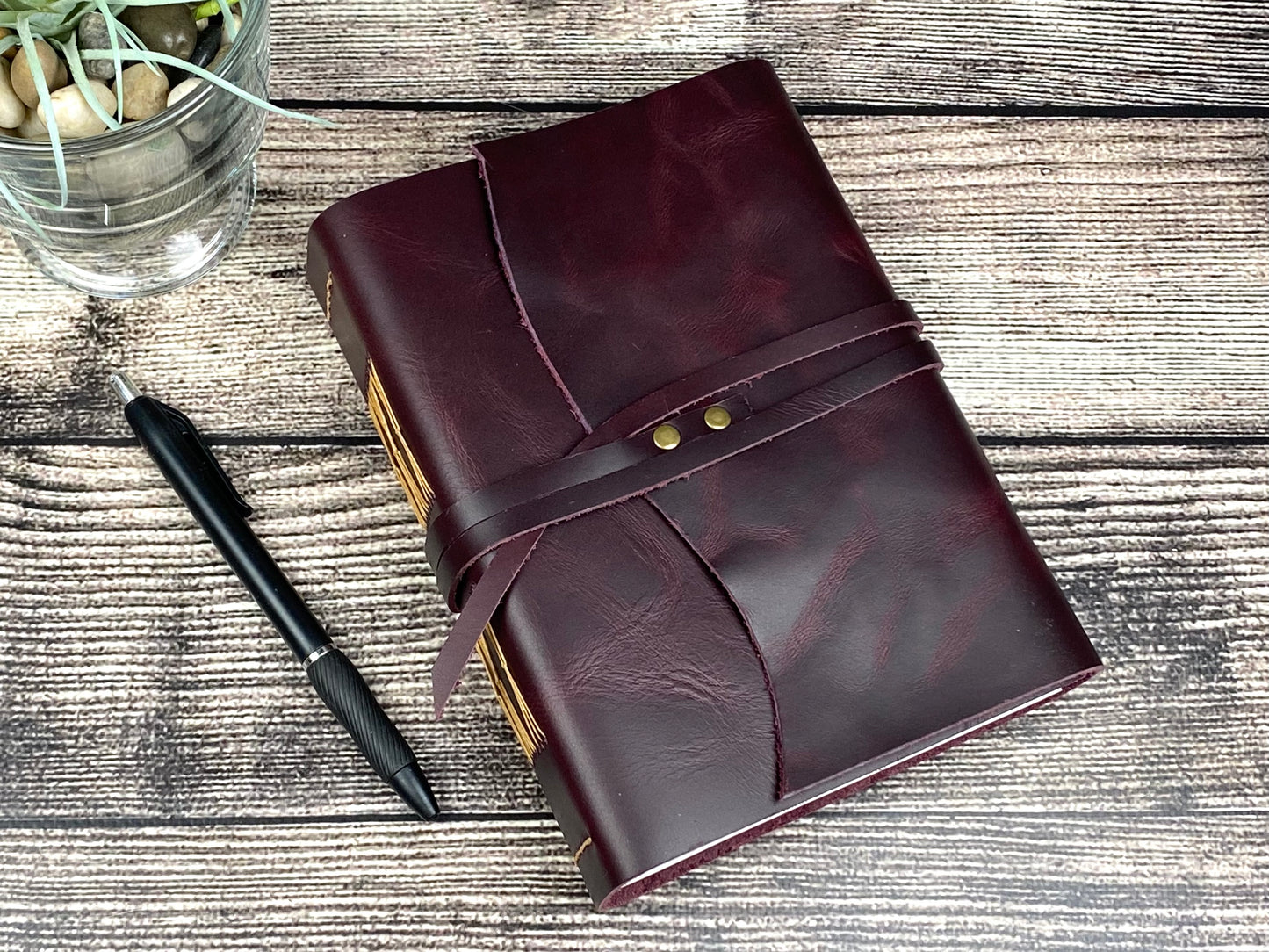 5x7 Blank Leather Journal in Aubergine Cowhide