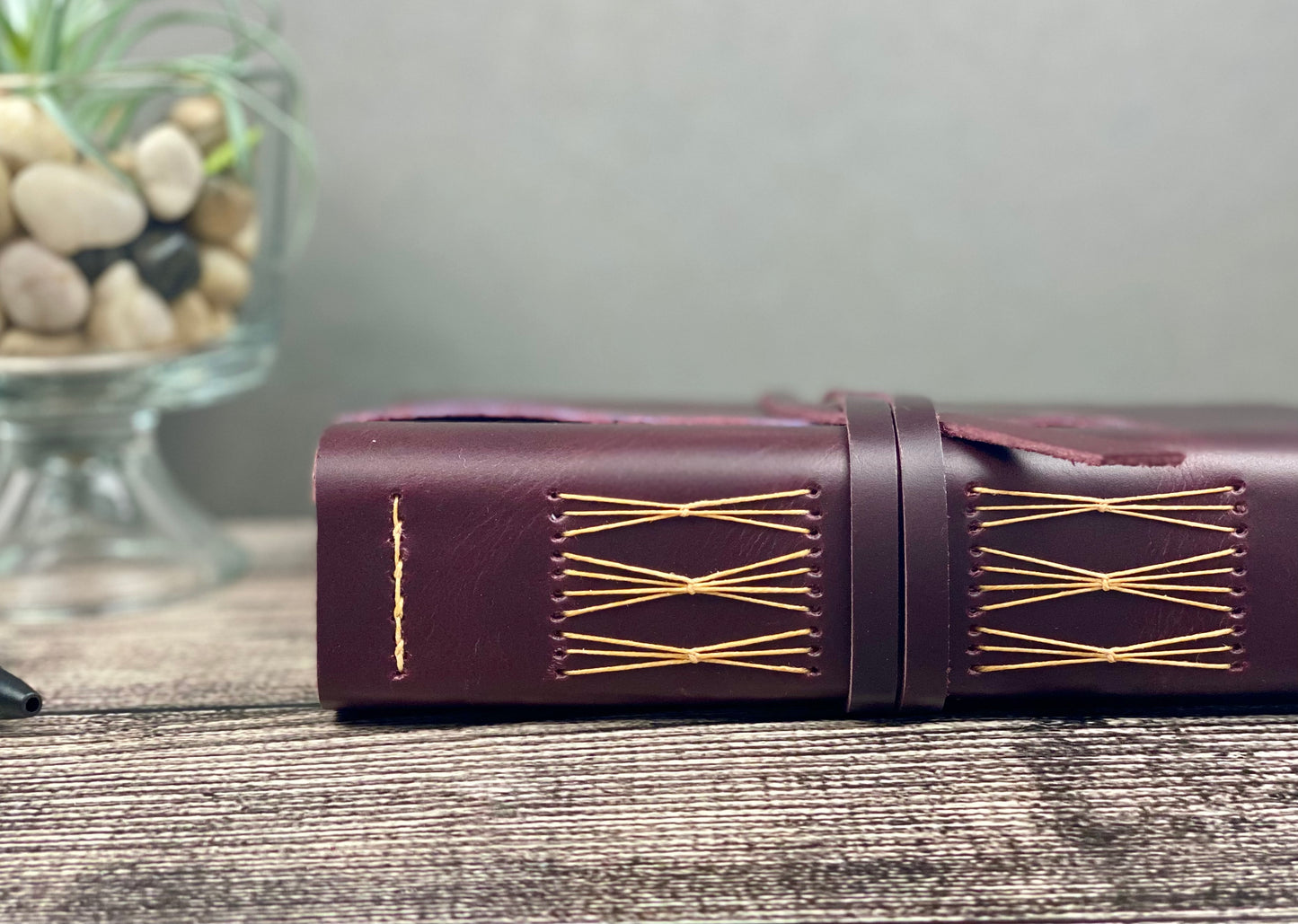 5x7 Blank Leather Journal in Aubergine Cowhide