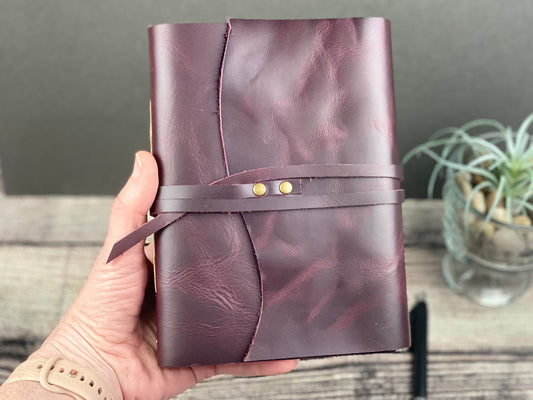 5x7 Blank Leather Journal in Aubergine Cowhide