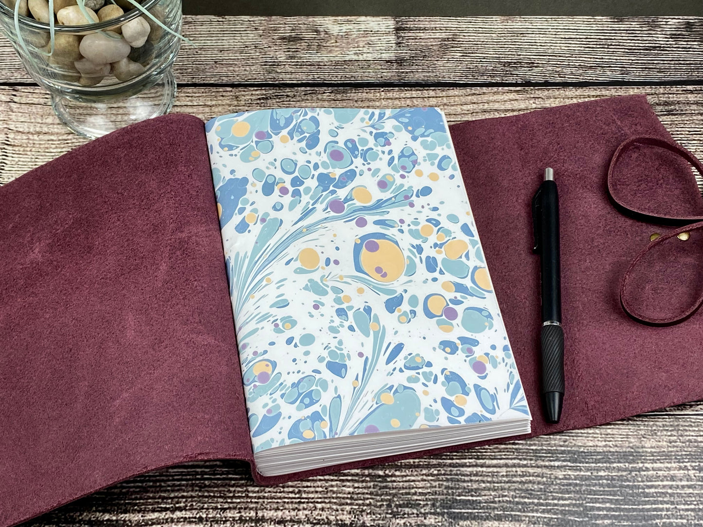 5x7 Blank Leather Journal in Aubergine Cowhide