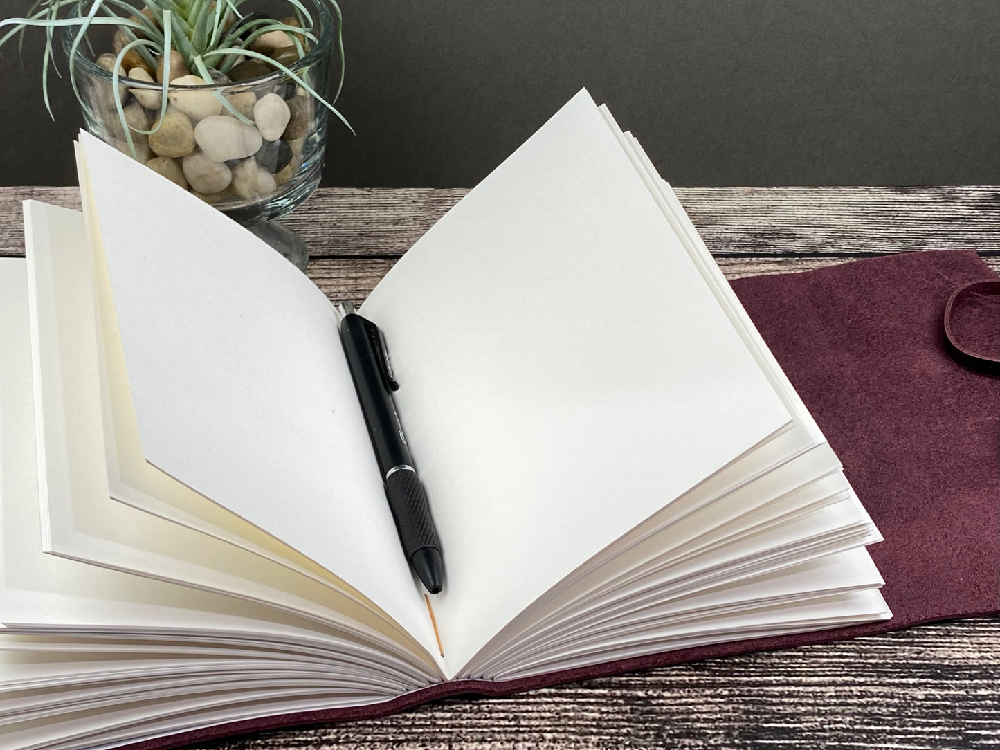 5x7 Blank Leather Journal in Aubergine Cowhide