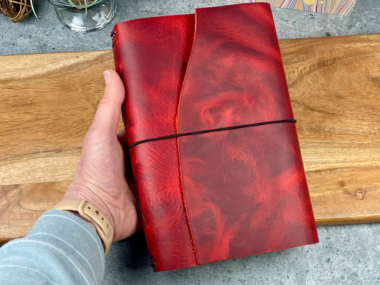 A5 Refillable Leather Journal, Premium Cowhide, Brilliant Red