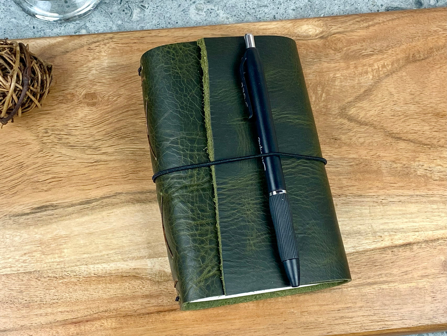 Pocket Refillable Leather Journal, Premium Cowhide, Olive