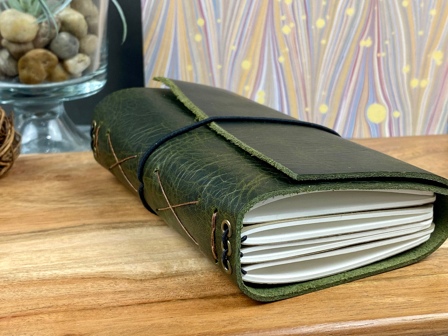 Pocket Refillable Leather Journal, Premium Cowhide, Olive