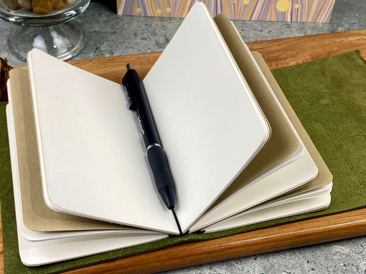 Pocket Refillable Leather Journal, Premium Cowhide, Olive