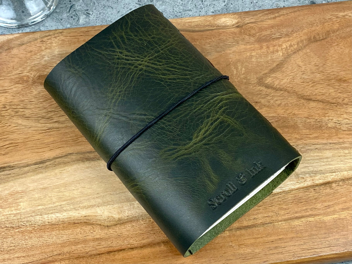 Pocket Refillable Leather Journal, Premium Cowhide, Olive