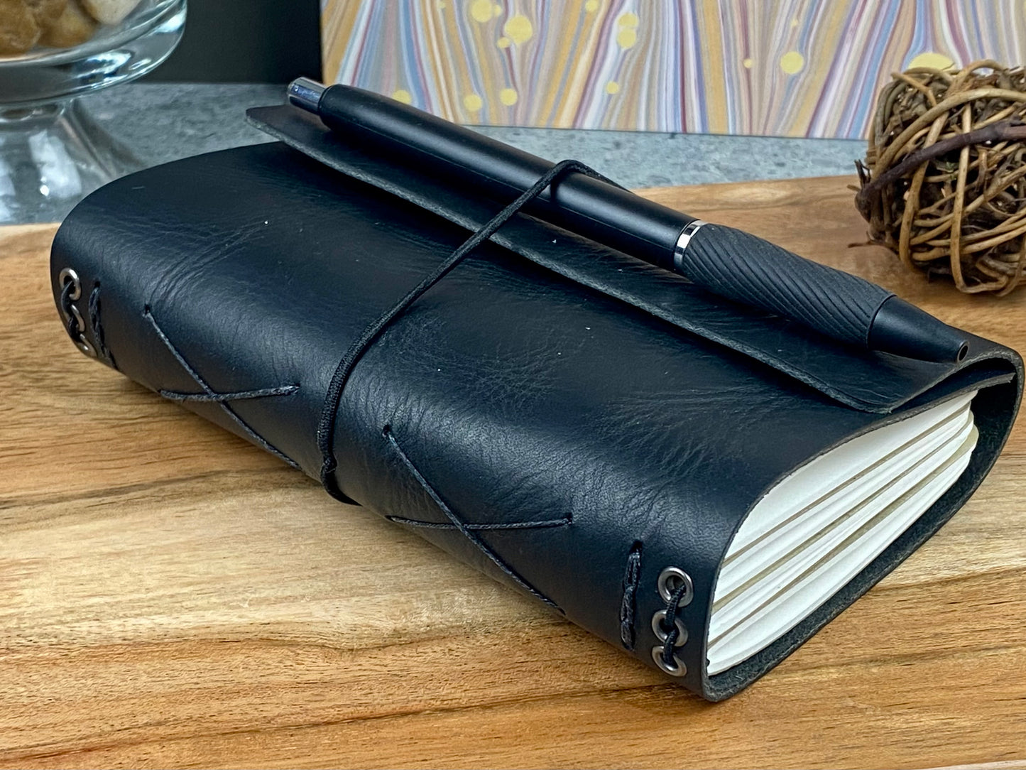 Pocket Refillable Leather Journal, Premium Cowhide, Black