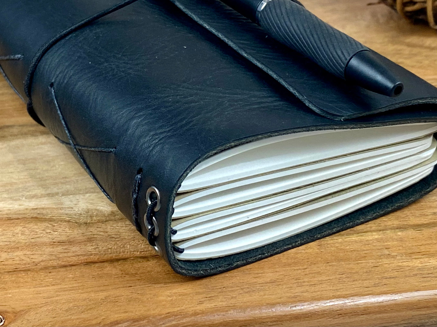 Pocket Refillable Leather Journal, Premium Cowhide, Black
