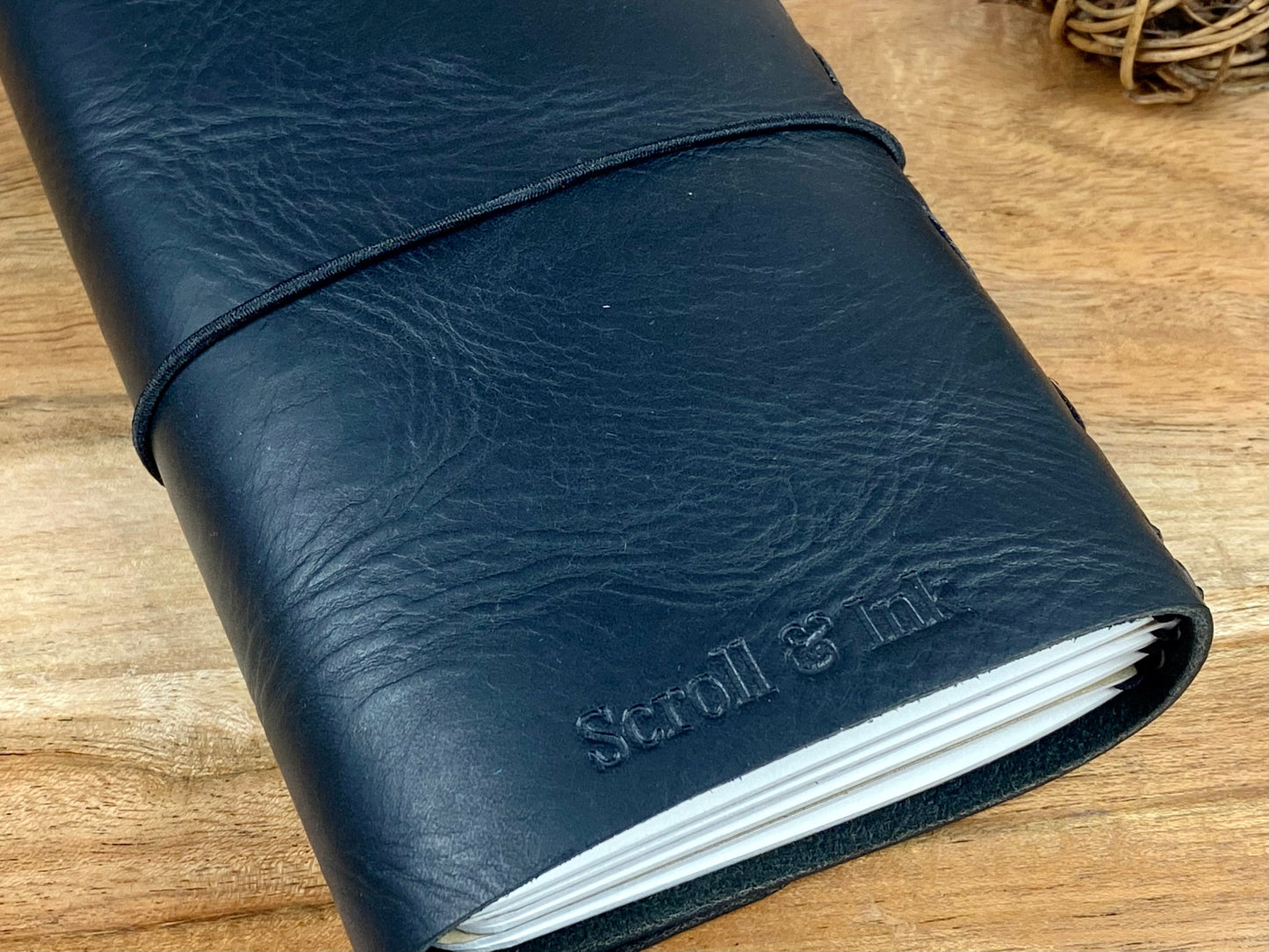 Pocket Refillable Leather Journal, Premium Cowhide, Black