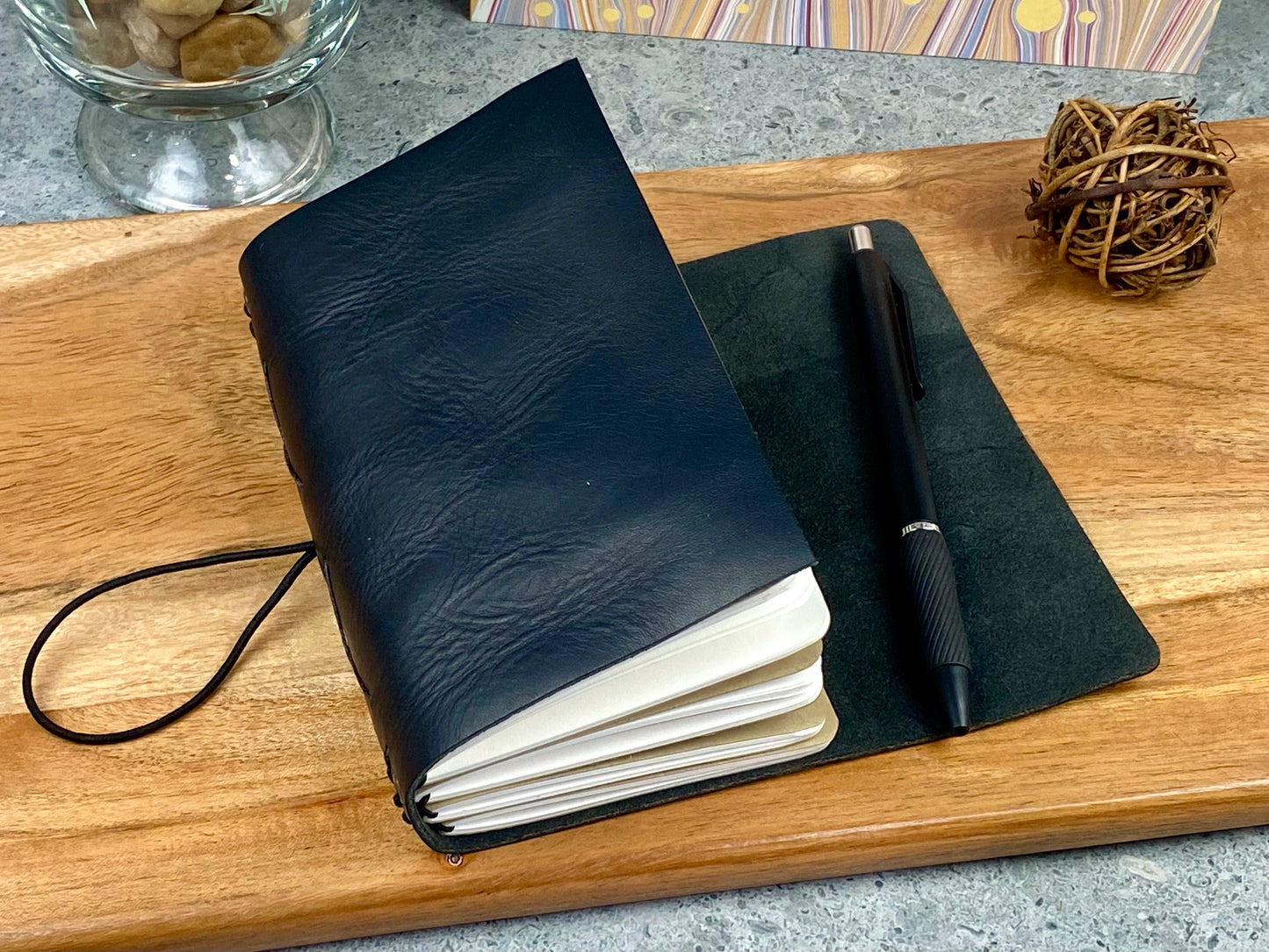 Pocket Refillable Leather Journal, Premium Cowhide, Black
