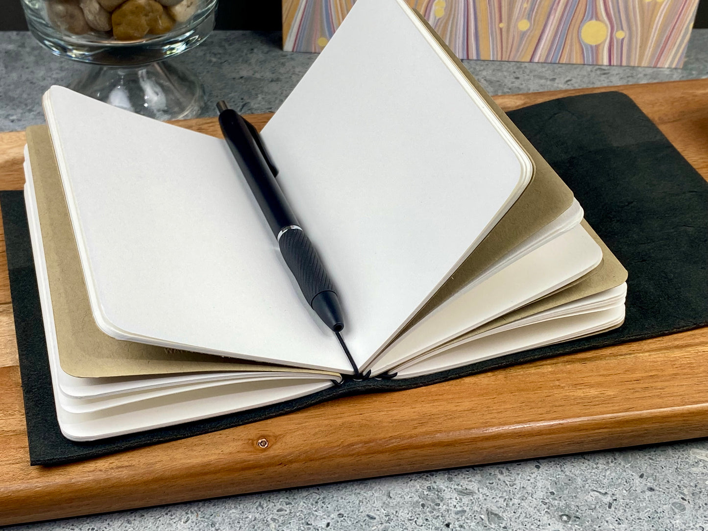 Pocket Refillable Leather Journal, Premium Cowhide, Black