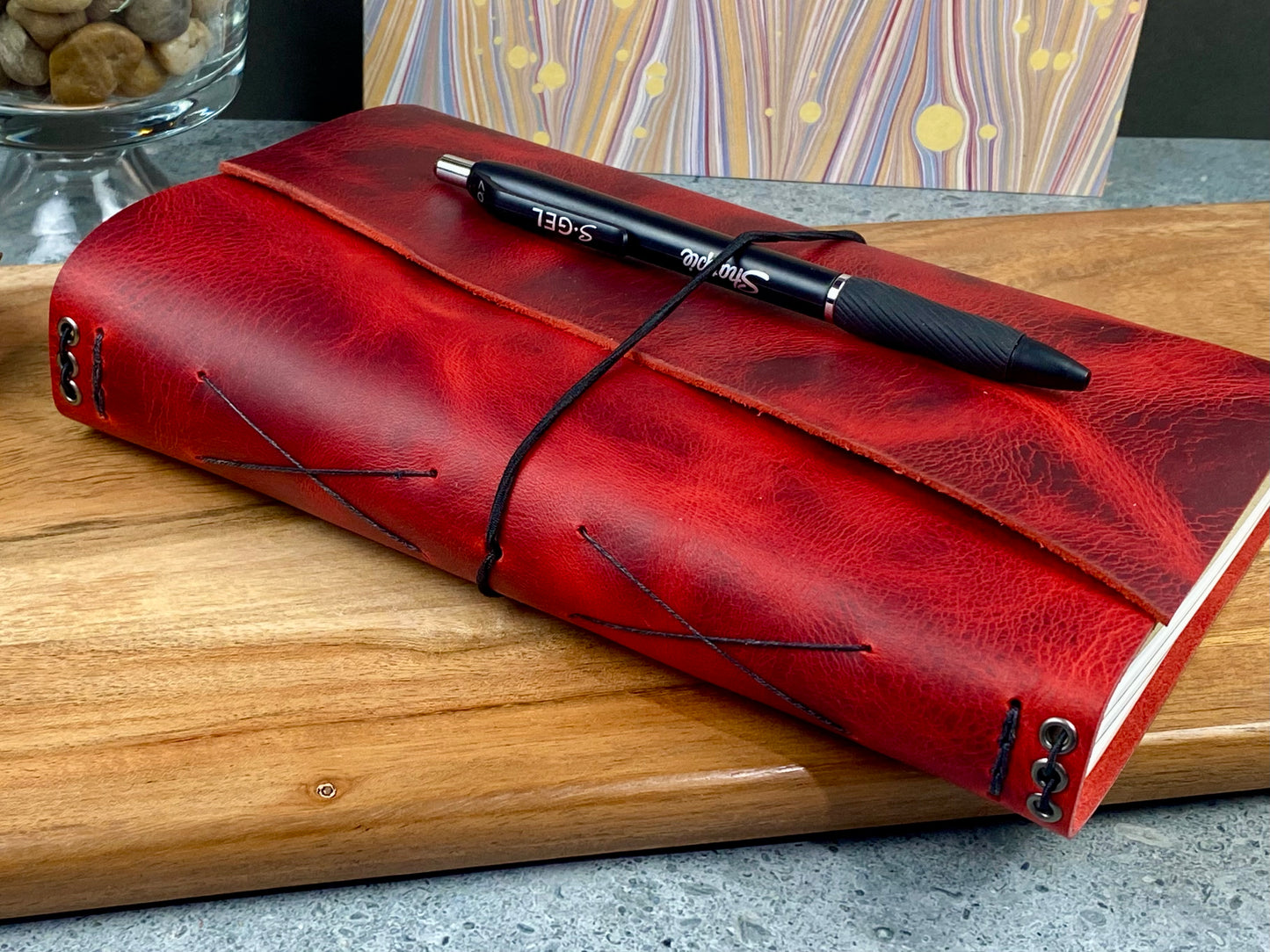 A5 Refillable Leather Journal, Premium Cowhide, Brilliant Red
