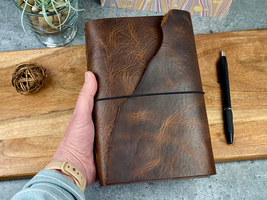 A5 Refillable Leather Journal, Premium Cowhide, Walnut