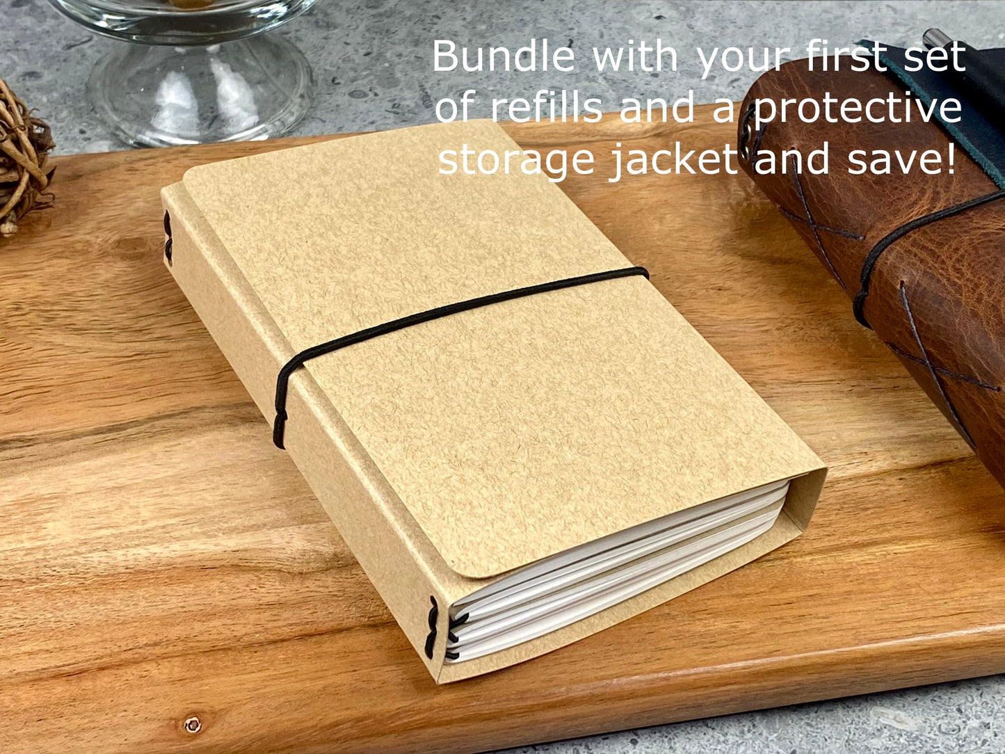 Pocket Refillable Leather Journal, Premium Cowhide, Black